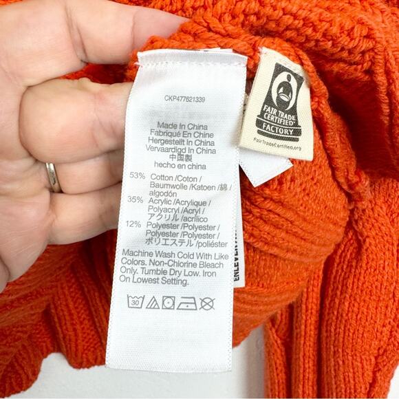 NWT Madewell Women's Cable Knit Fisherman Sweater in Roasted Squash Orange - Picture 12 of 13